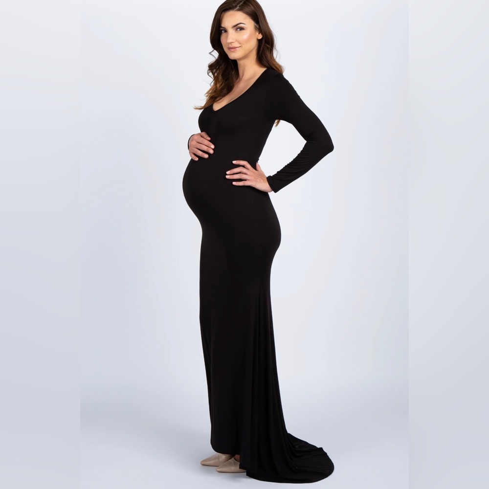 Pink Blush - Black Long Sleeve Maternity Gown